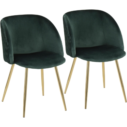 Fran Dining Chair in Pleated Green Velvet Waves & Gold Metal (Set of 2)